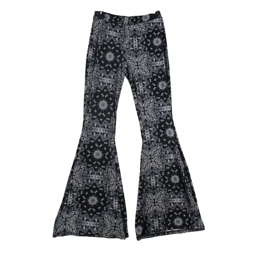 Rue21 Womens Paisley Bandana Print Flare Leggings Black White Bell Bottoms L